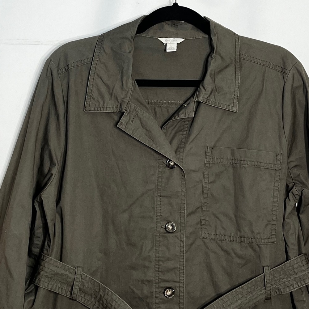 Cato Est. 1946 Women Large Olive Green Cotton Belted Utility Jacket Button Front - Picture 3 of 8